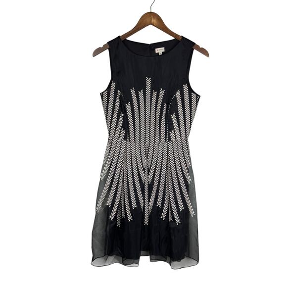 Cremieux Black Organza Embroidered Sleeveless Fit & Flare Cocktail Evening Dress - Picture 7 of 11